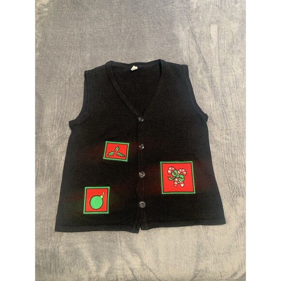 VINTAGE CHRISTMAS Sweater Vest Women's Large Holly Candy Cane Button Up Ornament - Picture 3 of 10